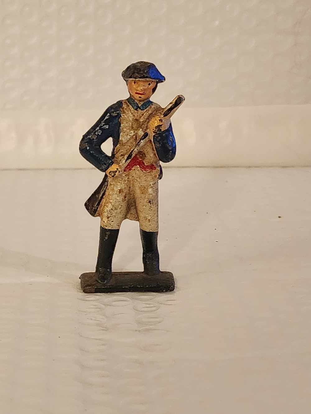 Vintage Cast Iron Revelutionary War Toy Soldier Figurine in Blue, Cream, Black